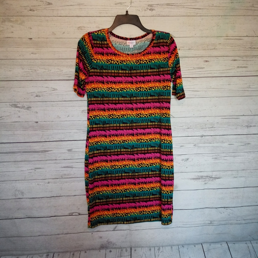 Lularoe Julia Dress Size Medium Pink Orange Yellow